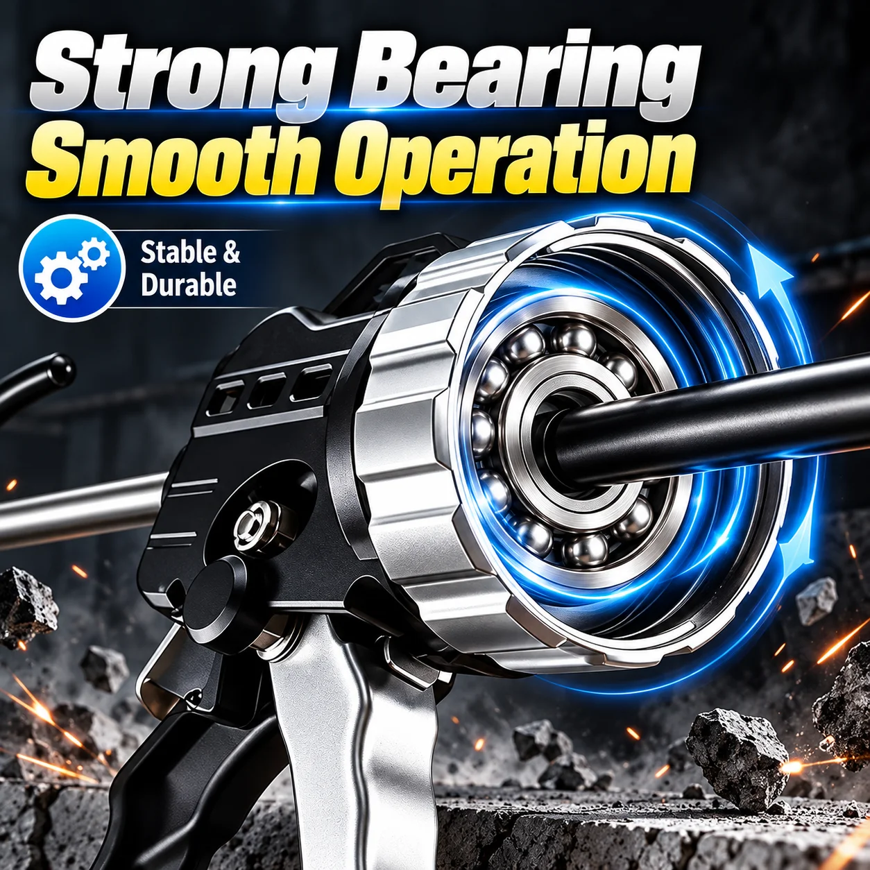 Heavy Duty Caulking Gun with 360° Rotating Barrel, Auto Stop, High Thrust Sealant Applicator for Construction