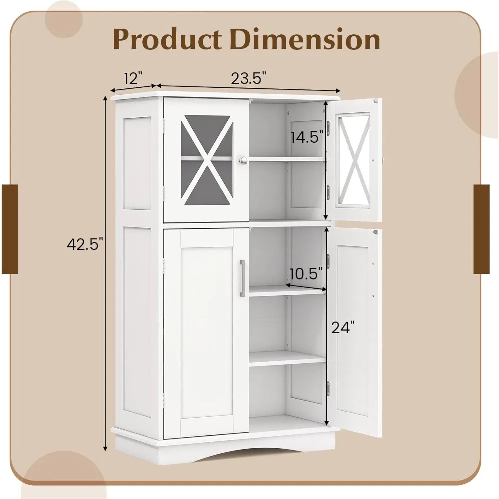 Mobiletto da cucina indipendente con porta in vetro con ripiani regolabili, anti-imbottitura, ideale per soluzioni di stoccaggio del bagno