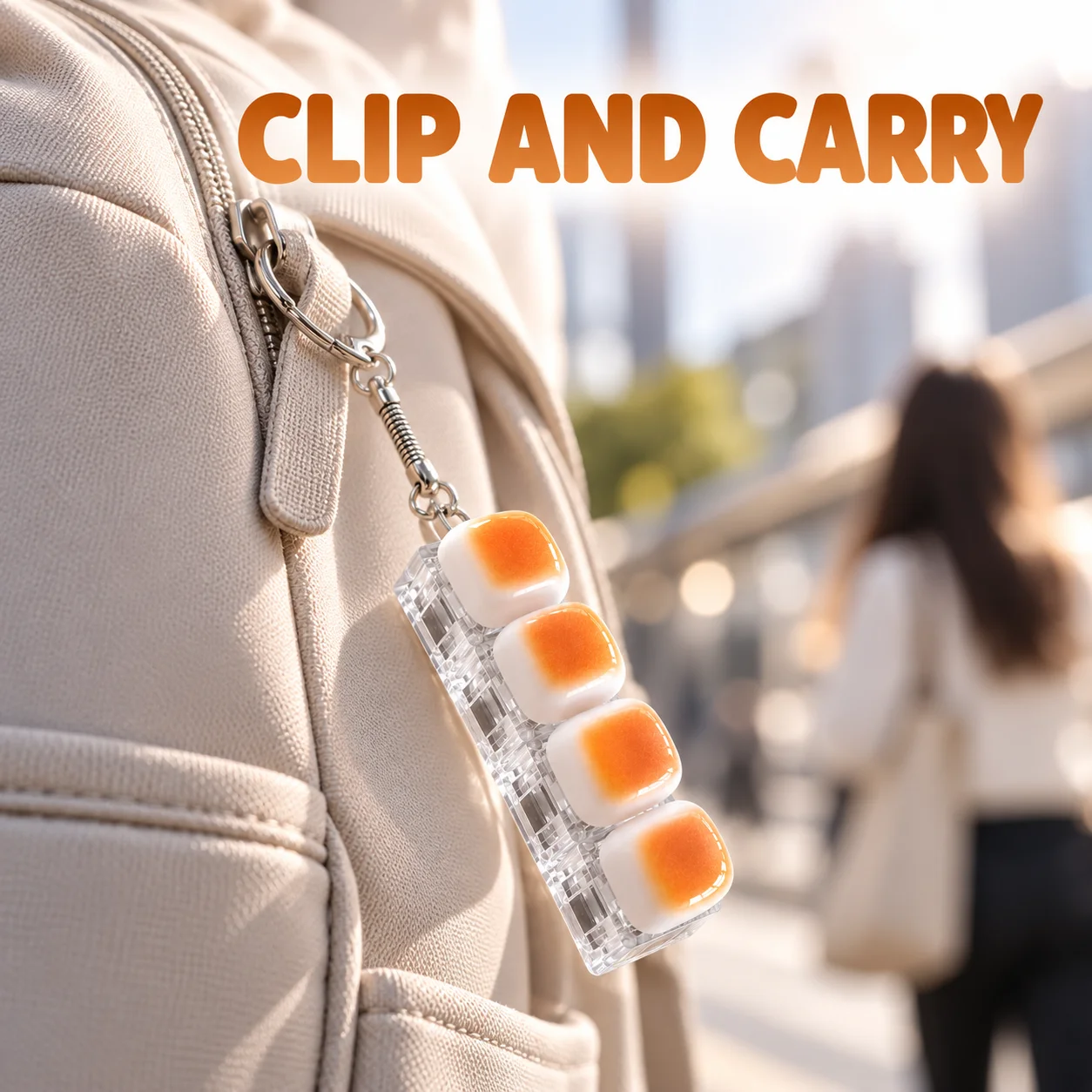 4-Key Caramel Bread Fidget Keychain, Simulation Food Push Button Toy, Cute Stress Relief Pendant for Bag & Gift