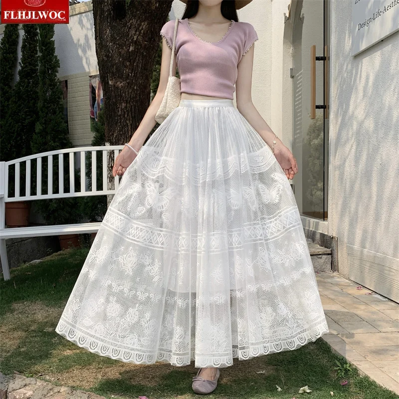 Long Maxi Romantic Lace Skirts New 2026 Fashion Women's Elegant Lady Solid Color Fairy Princess Matching Cheongsam Dress Skirt