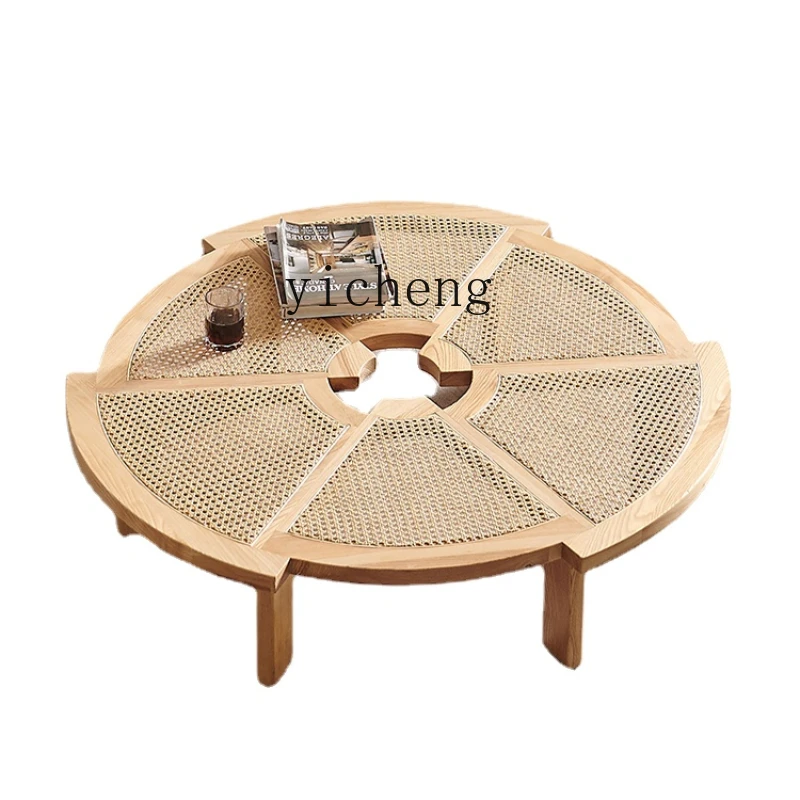 

Wyj rattan coffee table Nordic wabi wind ash wood round table B & B home tea table