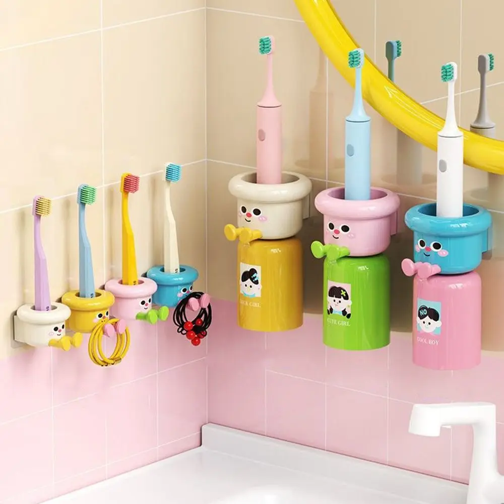 

Dopamine Magnetic Toothbrush Cup Holder Punch Free Decorative Cute Toothbrush Holder with Mouthwash Cup Wall Mounted