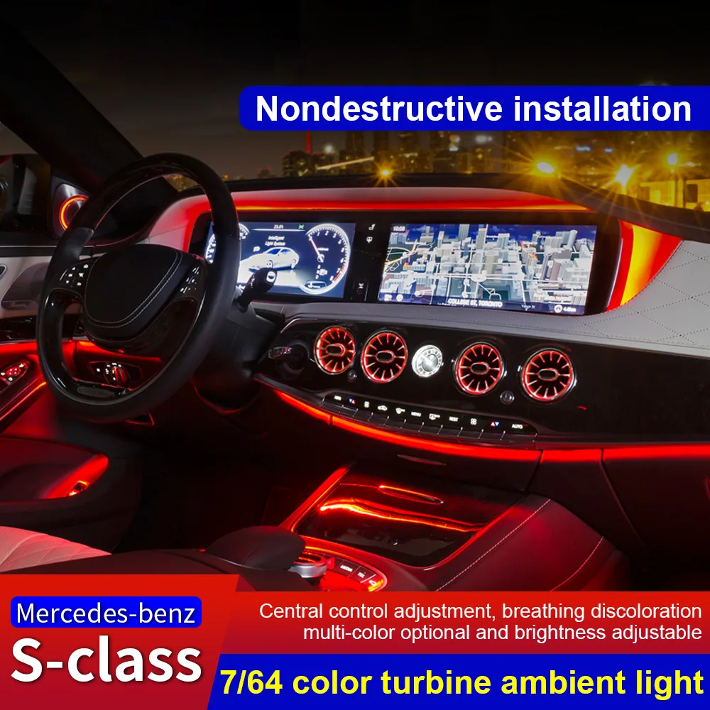 LED Turbine Air Vents Atmosphere Lights For Mercedes Benz S-CLASS(W222) 2014-17 2018-20 7/64 Colors RGB Car Control Outlet Lamps