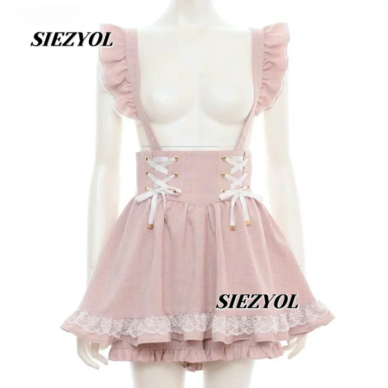 Japanese Style Cute Short Suspender Skirt Summer New Arrival Sweet Girl Slimming Lace Fungus Edge Overalls Strap Skirts