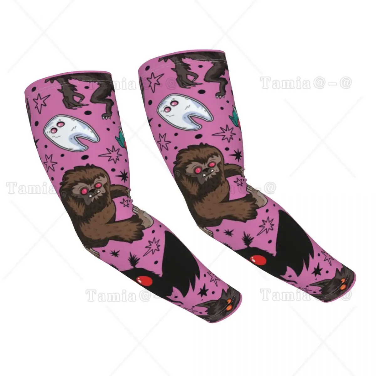 

Custom Mothman Night Skull Cryptids Night Pink Sun UV Protection Cooling Arm Sleeves Women Men Sports Fishing Tattoo Cover Up