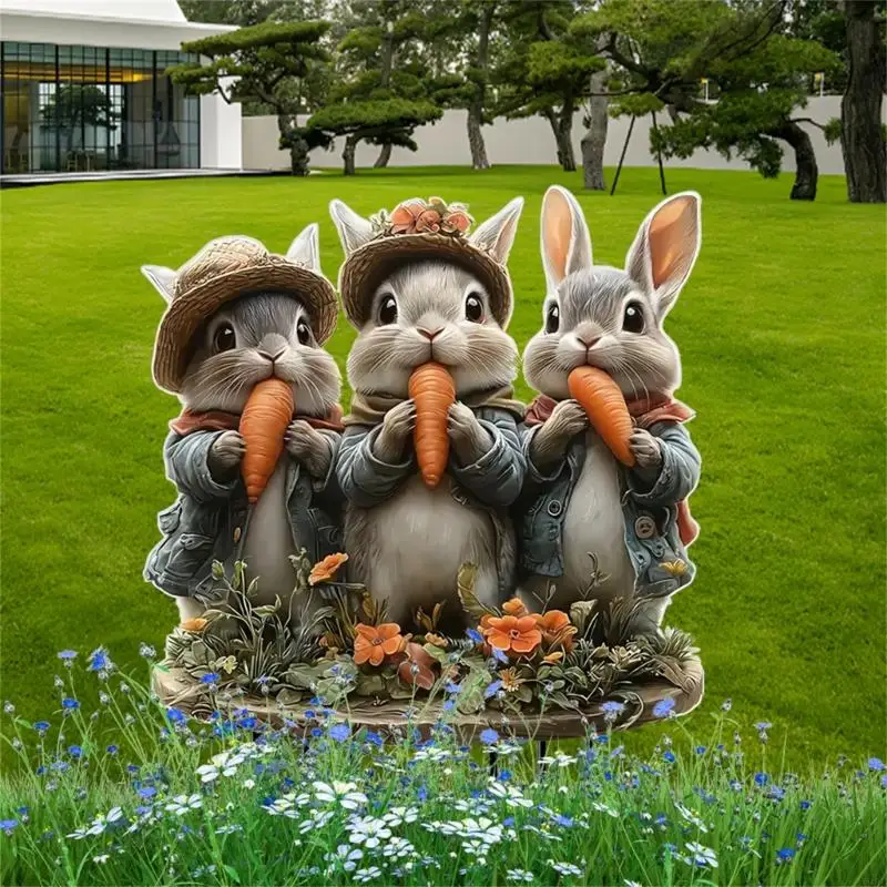 X90F Outdoor Decoration Garden Stake Easter Eggs Rabbit dan Cow Rabbit Sign Outdoor
