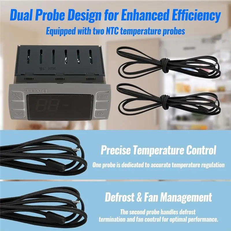 DT17 Temperature Controller XR02CX-4N1F1 with Sensor Probe for Commercial Refrigerator 120V 50-60Hz Replacement