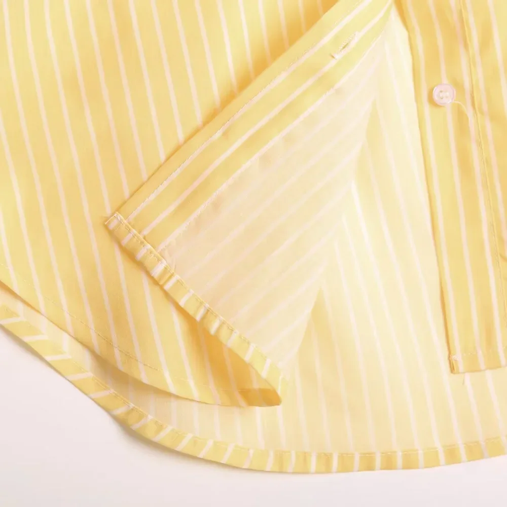 2025 haut ample pour femmes avec col à manches longues boutons poches rayées printemps et été nouveau style tempérament