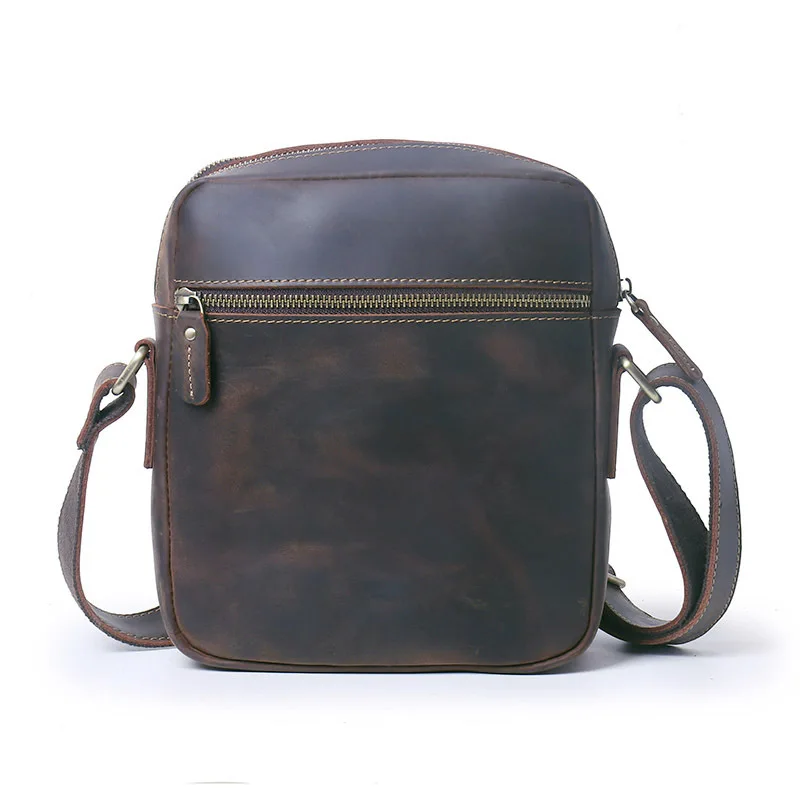 New Retro Men's Vertical Crossbody Bag, Handcrafted Pull-Up Leather Sling Bag, Full-Grain Leather Casual Shoulder Purse