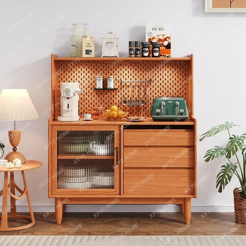 Hot sales  solid wood dining side cabinet integrated against the wall    simple hole board  track living room  tea cabinet