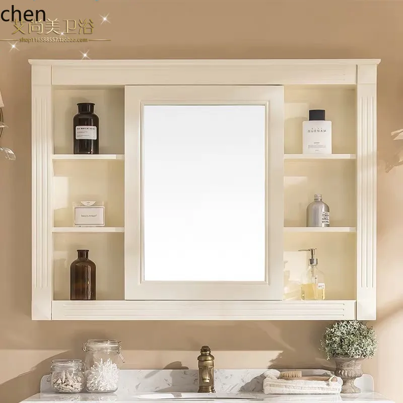 PYH Badezimmer-Spiegelschrank Intelligenter Toiletten-Hängeschrank Wandmontierter Massivholz-Spiegelkasten Aufbewahrungsschrank