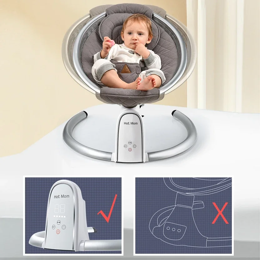 Electric Baby Bouncer - Bluetooth with Five Gear Swing, Intelligent Timing, Pure Cotton Baby Rocker Cradle, Hot Mom Design