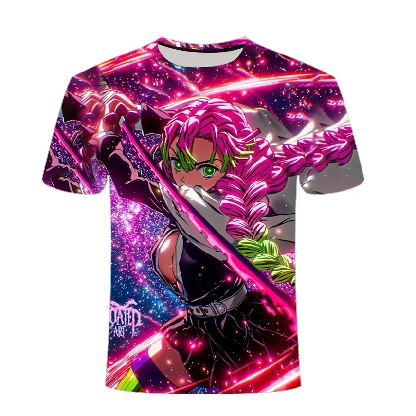 2025 Summer New Short-sleeved Anime Ghost Annihilation Blade Image Peripheral Elements Style Boy Girl Children Adult Top