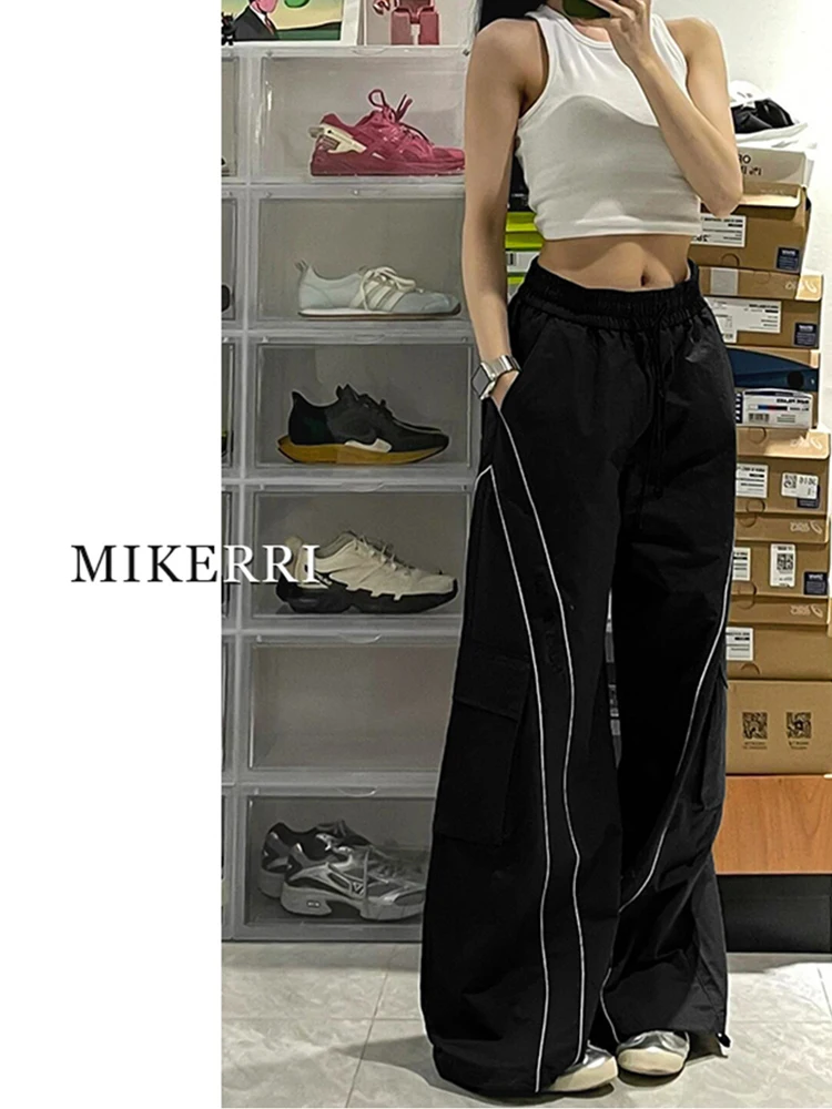 

Осень-зима 202, женские брюки-парашюты в американском стиле ретро, мешковатые длинные брюки Y2k, свободные повседневные темные спортивные штаны 2000-х годов