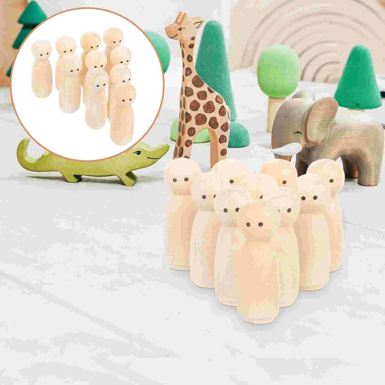 10 Pcs DIY Baby Wood Crafts Unfinished Peg Dolls Wooden Kids Supplies Graffiti Toys Dad