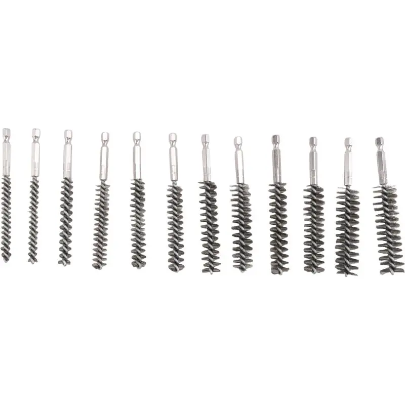 

ABZL Stainless Steel Bore Brush Stainless Steel Bristles Wire Brush For Power Drill With Hex Shank Handle 12 Pcs