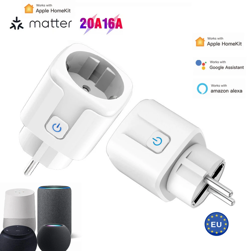 Matter WiFi Smart 16A/20A Plug EU Smart Socket presa di corrente elettrodomestico per HomeKit SmartThings funziona con Siri Alexa