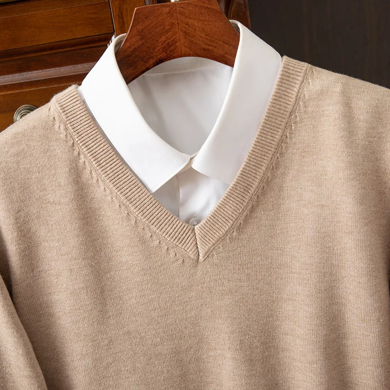 

Cashmere Blend Sweater Men's Clothing V-neck Knitted Pullover Autumn Golf Korean Popular Clothes Bottoming Shirt Tops