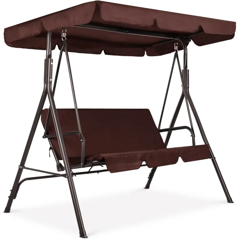 

2-Person Outdoor Patio Swing Chair, Convertible Canopy, Adjustable Shade, Removable Cushions, Hanging Glider Porch Bench