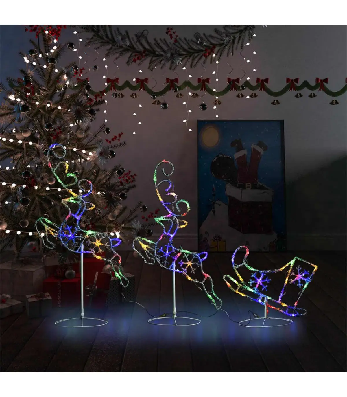 Christmas lights reindeer sleigh flying Christmas acrylic colorful 260x21x87cm