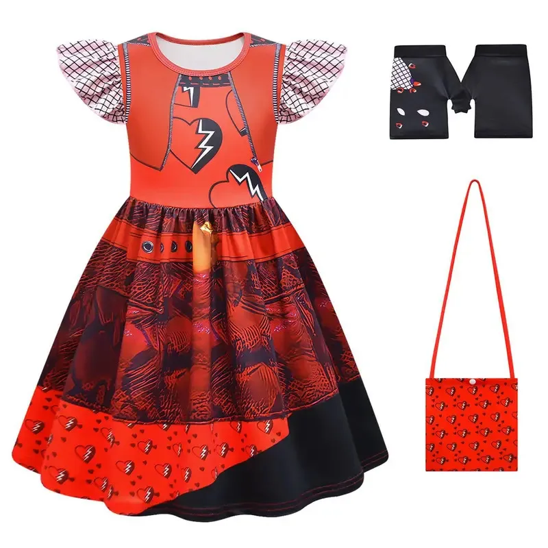 ชุดคอสเพลย์เจ้าหญิงสีแดงแขนบานลายพิมพ์  ชุดเดรสแฟชั่นสำหรับงานปาร์ตี้  รุ่น zz04zz12Girls' Set Cosplay Descendantsing