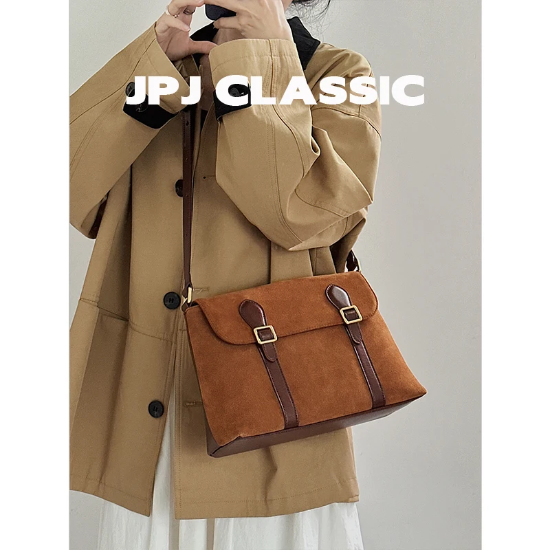 

jpj classic frosted cowhide messenger bag women's shoulder crossbody shoulder bag tote bag retro armpit bag commuter Cambridge bag