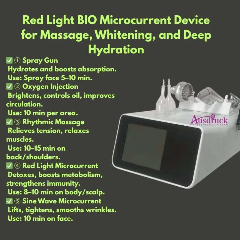 آلة حقن الوجه بالأكسجين مكركركرنت متعددة الوظائف مع رذاذ تدليك الضوء الأحمر وجهاز شد الجلد