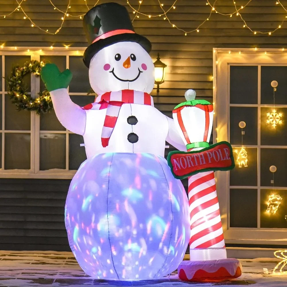 

8ft Christmas Inflatable Snowman Outdoor Patio Decoration, Winter Christmas Snowman with Lighthouse with LED Lights,