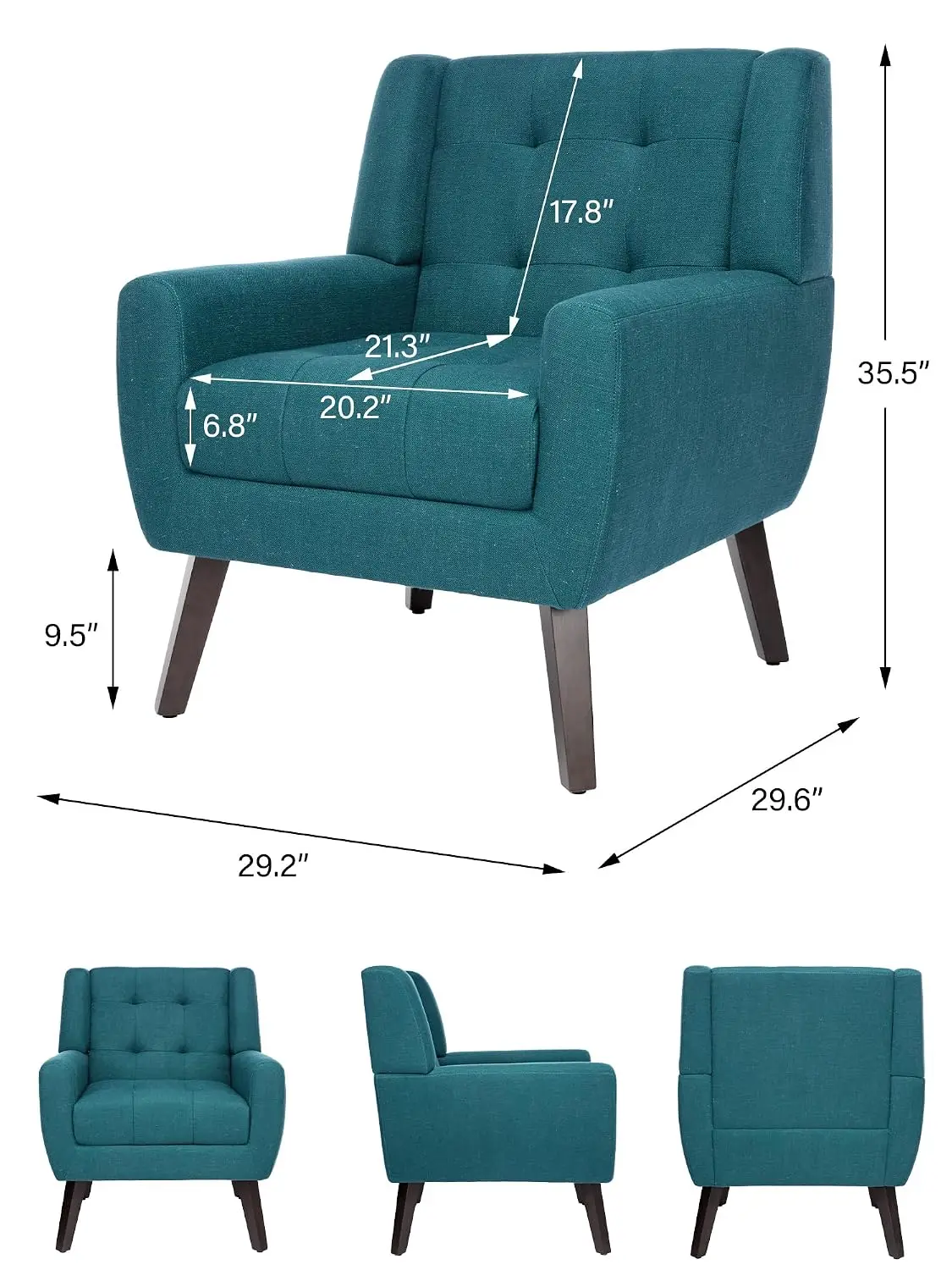 Upholstered Button Tufted Accent Armchair Set Of 2, Tufted Fabric Living Room Bedroom Chair, Light Blue, Customized