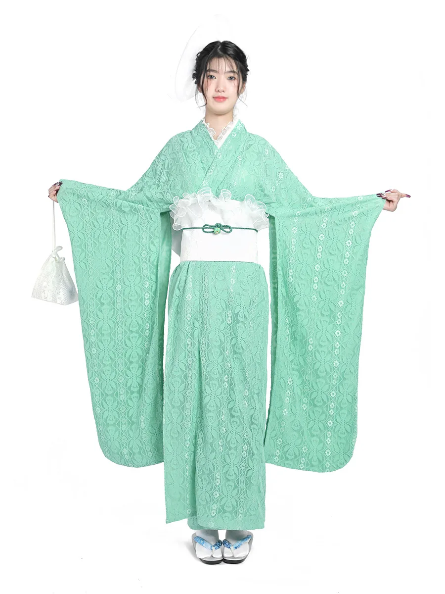 Women's  Lace Traditional Japanese Kimono Wide Sleeve Uniform Costume Geisha  Anime Cosplay Halloween   Kimono Robe