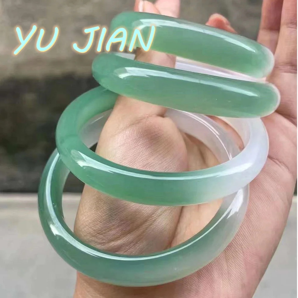 Delicate 5A Ice Seed Aoyama Dai Positive Circle Half Mountain Half-Water Handring Jade Bracelet Chalcedony Bangles Fine Jewelry