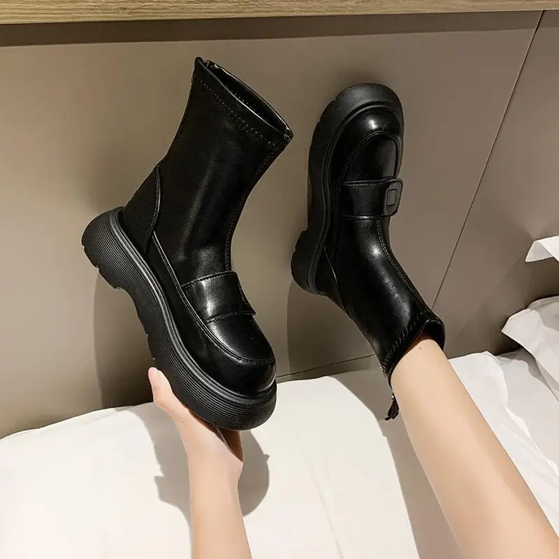 

Ботильоны на флисовой подкладке, теплая кожаная женская короткая обувь на молнии, осенняя акция, модная обувь 2025 года, трендовые женские ботильоны из искусственной кожи