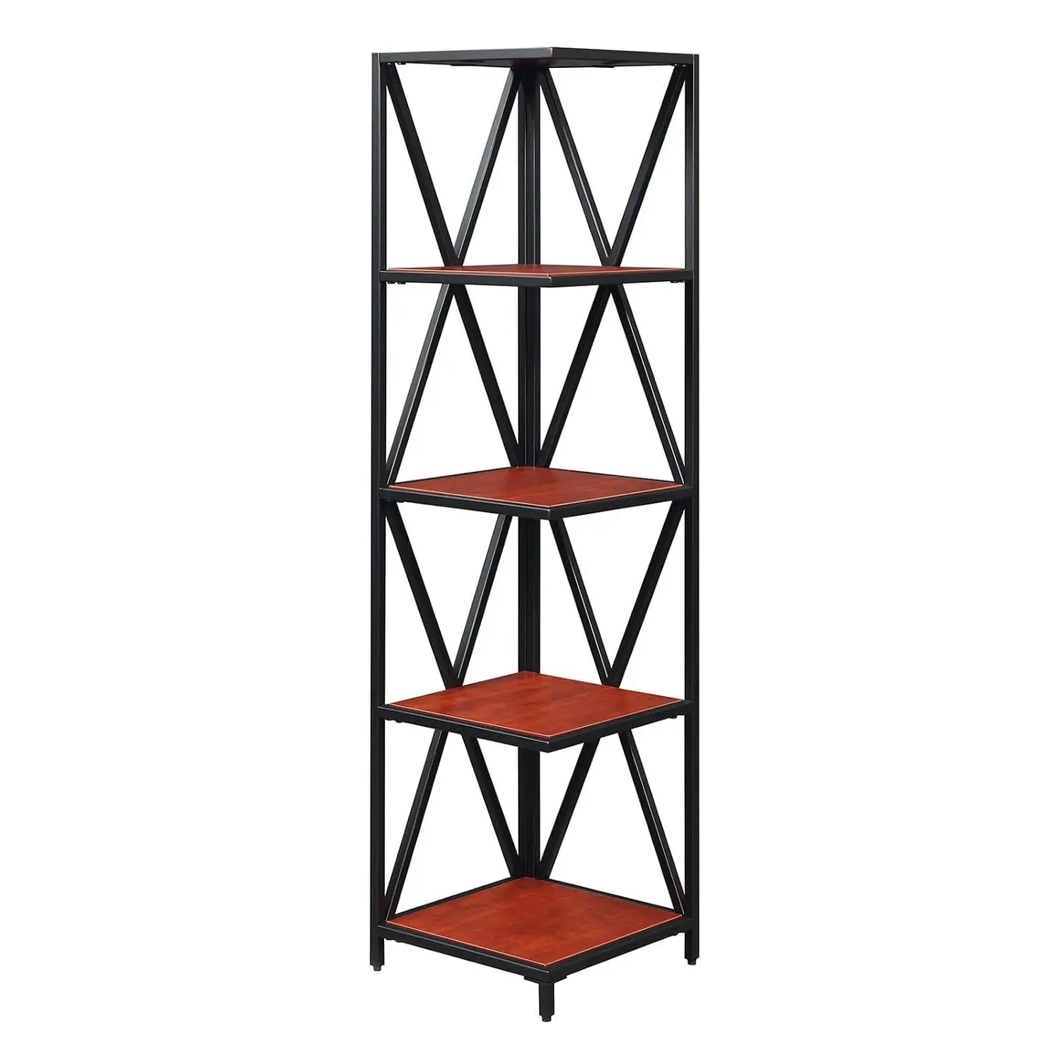 5 Tier Metal Corner Bookcase Storage Display Shelf Cherry Black, Customized