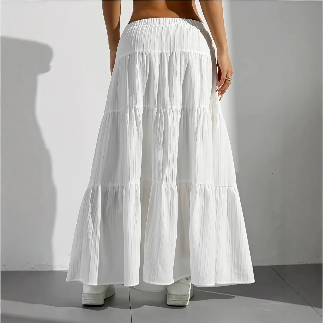 تنورة نسائية نصف طول لربيع وصيف مع حزام، تنورة متأرجحة كبيرة، تنورة طويلة فضفاضة، ملابس نسائية