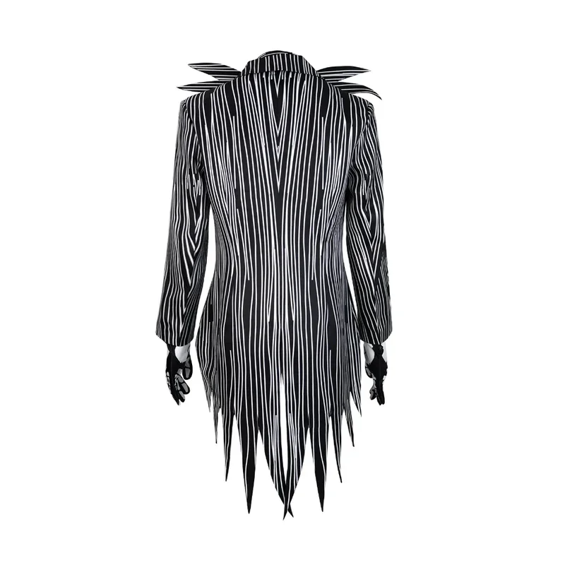 ZA01 Movie Nightmare Jack Cosplay Costume Christmas Horror Skelling Stripe Black Uniform Skeleton Outfit Halloween Carnival Za0@