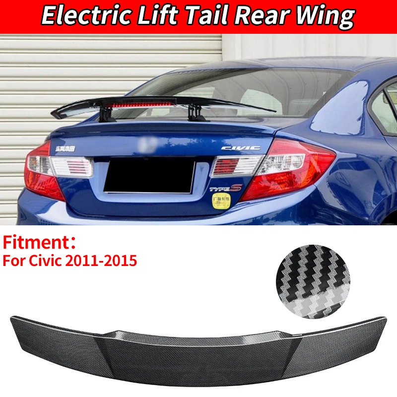 Modification Custom Accessories Carbon Fiber For 2011-2015 Civic Car Styling Rear Spoiler Wing Trunk Tail Remote Control