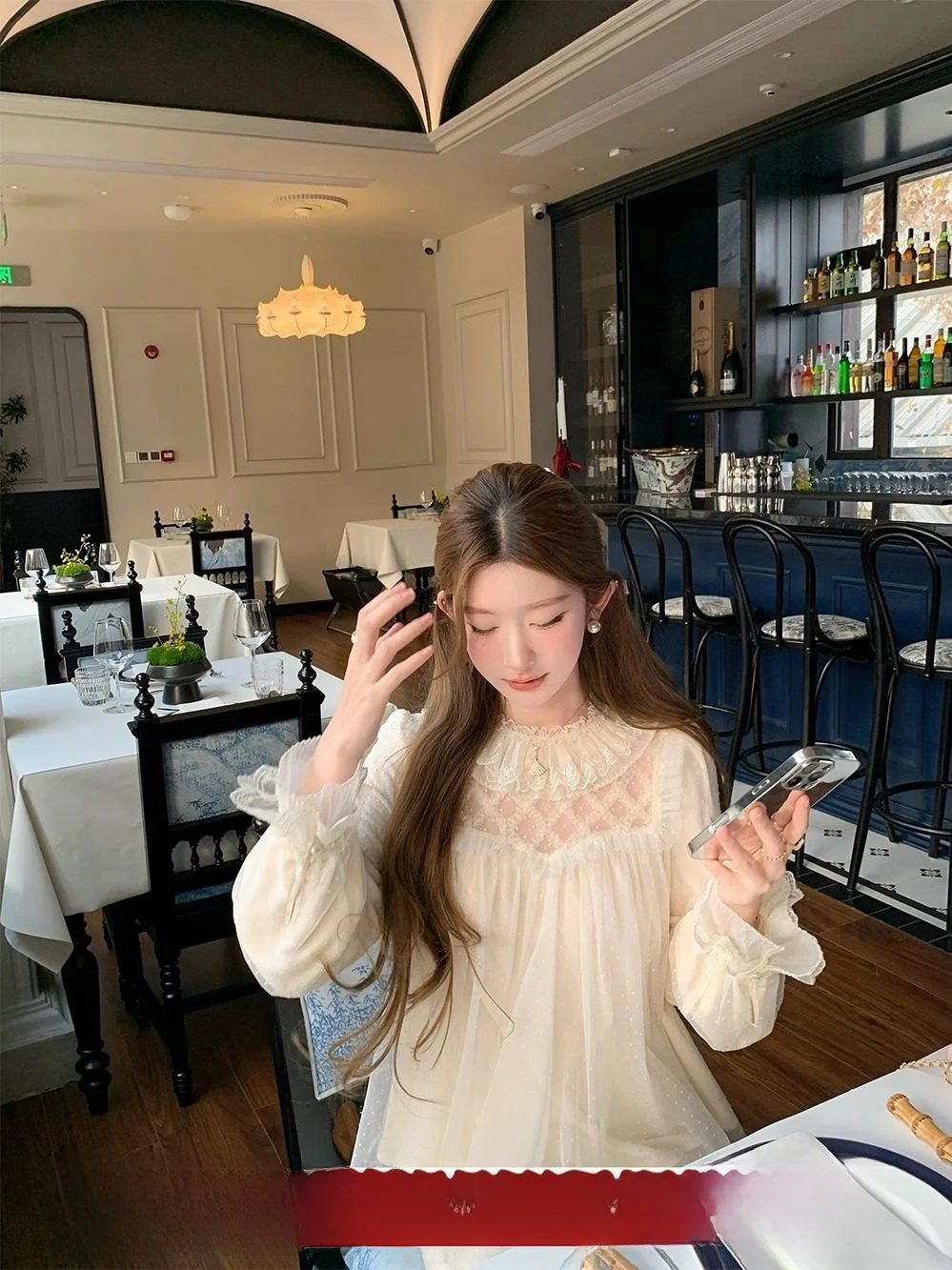 

Женская блузка NMIOK Court Sle Lace White Doll irt 2025: Новинка осени, суперпопулярная, красивая, премиум-класса, с эффектом высокого качества