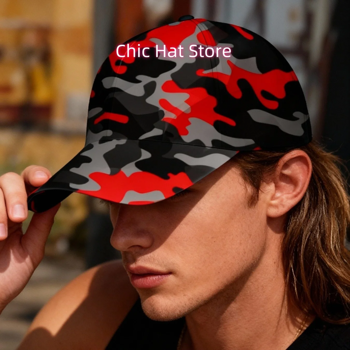 1pc, Camouflage Patterned Baseball Cap in Red, Black, And Gray, Suitable for Everyone, a Stylish Accessory for Outdoor Daily Use
