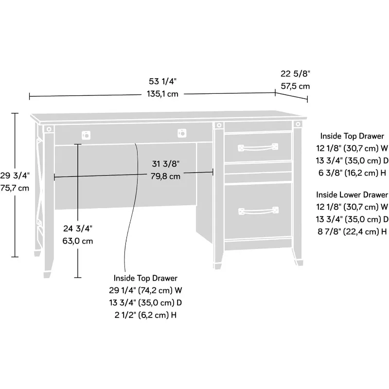 Carson-Bureau sur piédestal forge, L: 53.19 "x L: 22.64" x H: 29.80 ", finition blanche douce