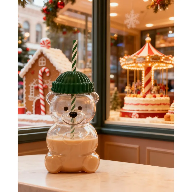 

New Glass Bear Cup Straw Glass Cup can hold hot or cold drinks, can hold about 20 ounces of liquid Christmas creative gifts