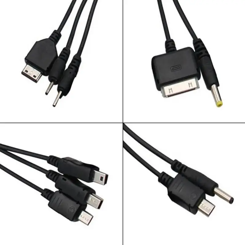 New Useful Black 10 In 1 USB 2.0 Version Multi Portable Charger Mobile Phone Cable Universal A Male To Multi Plug Charger Cable