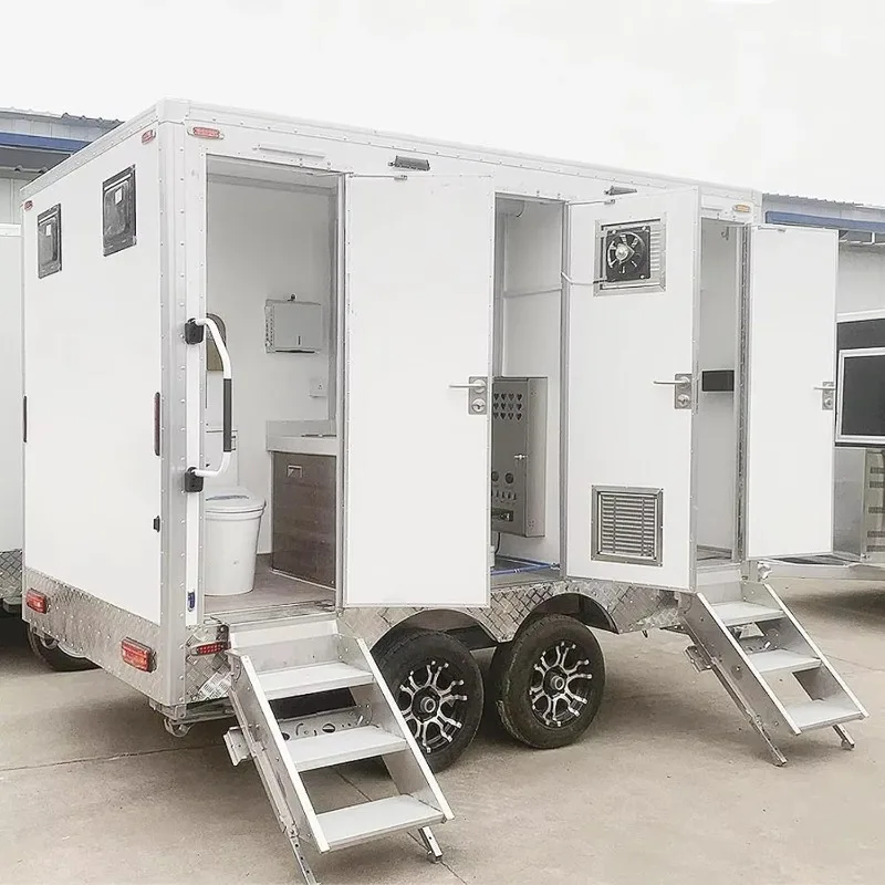 Luxury Shower Toilet Trailer ADA, Portable Restroom with Heating Cooling System, for Construction Events Camping