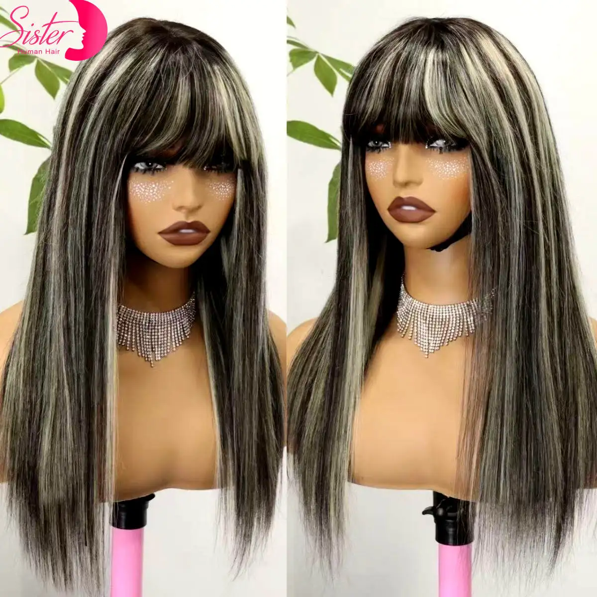 3x1 transparentes Spitzenfrontteil P1B-613 # Blonde glatte Echthaarperücken mit Pony, 280 % Dichte, brasilianische Remy-Haarperücke für Frauen