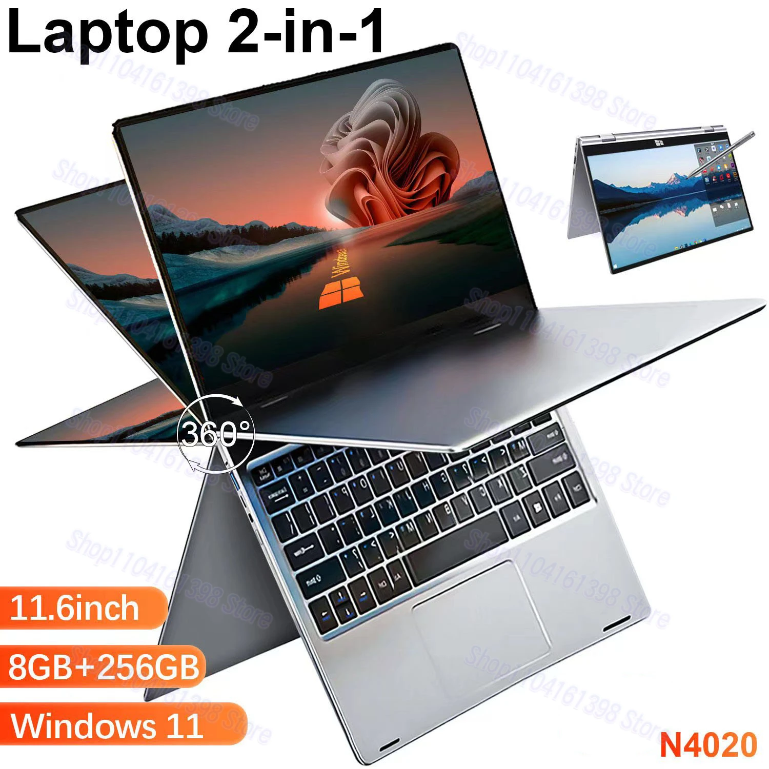 

11.6 Inch Laptop 8GB Ram 256GB Rom Windows 11 Notebook Pc Gamer N4020 Office Computer with Backlit Fingerprint Wifi Camera