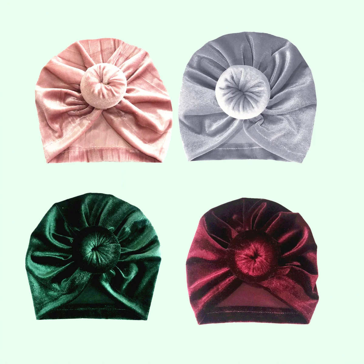

4Pcs Baby Knot Beanie Caps Soft Velour Hospital Hat for Newborn Girls Toddler Baby Hats for Christmas Birthday Outdoor