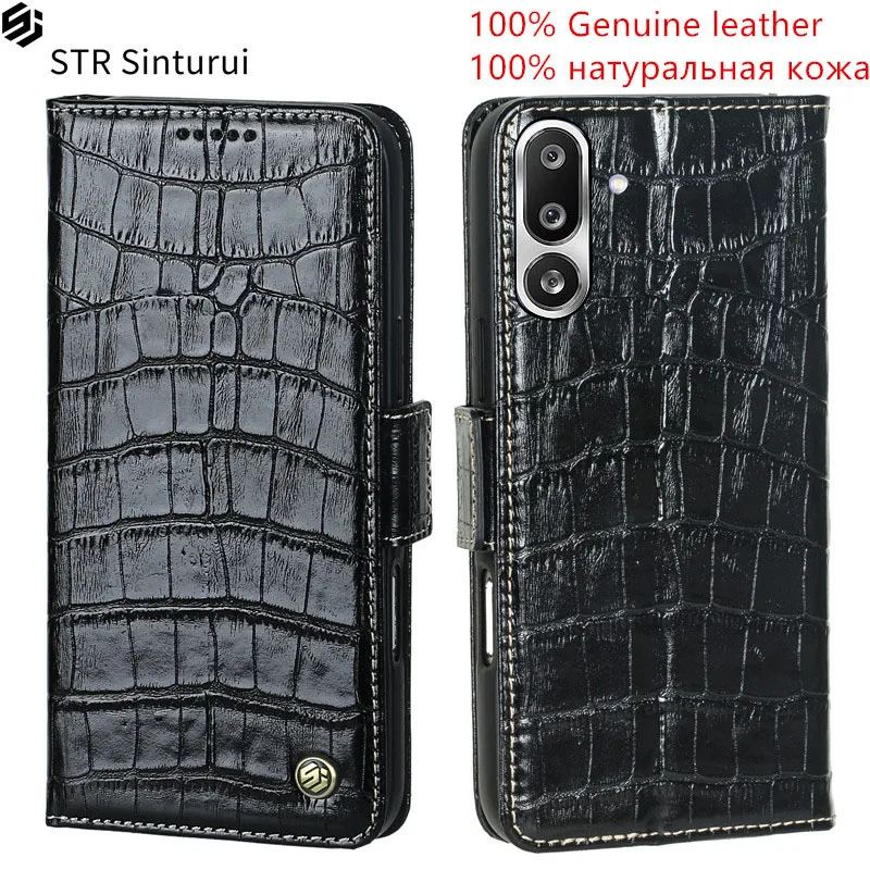 

100% Genuine leather crocodile grain card Slot Wallet Cover For Samsung Galaxy F17 F36 F56 F16 F55 F15 F34 F54 Flip phone Case