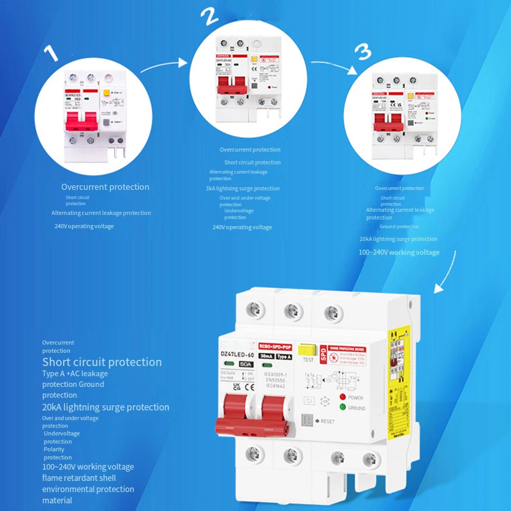 1PC A Type Residual Current Circuit Breaker With Overcurrent Surge And Flash Protection Circuit Breaker For Industrial Safety