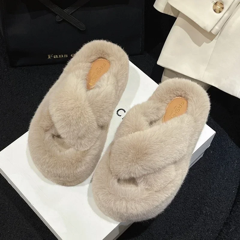 Winter Women's Cotton Slippers, Short Plush Insulation, Home Leisure, Indoor Thick Soled Rubber Flat Bottomed Women's Slippers