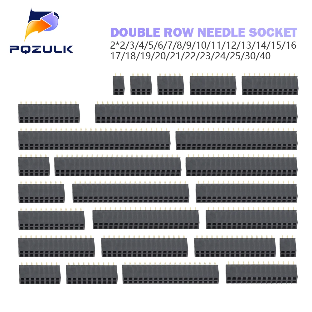 10PCS 2.54mm Double Row Female 2~40P Breakaway PCB Board Pin Header Socket Connector Pinheader 2*2/3/4/6/10/12/16/20/40Pin