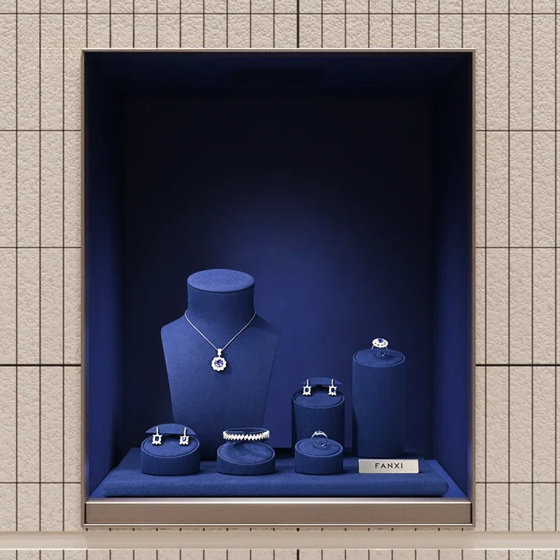 

Синяя легкая роскошная стойка для ювелирных изделий из микрофибры, реквизит для демонстрации ювелирных изделий, ожерелье, кольцо, браслет, стойка для ювелирных изделий